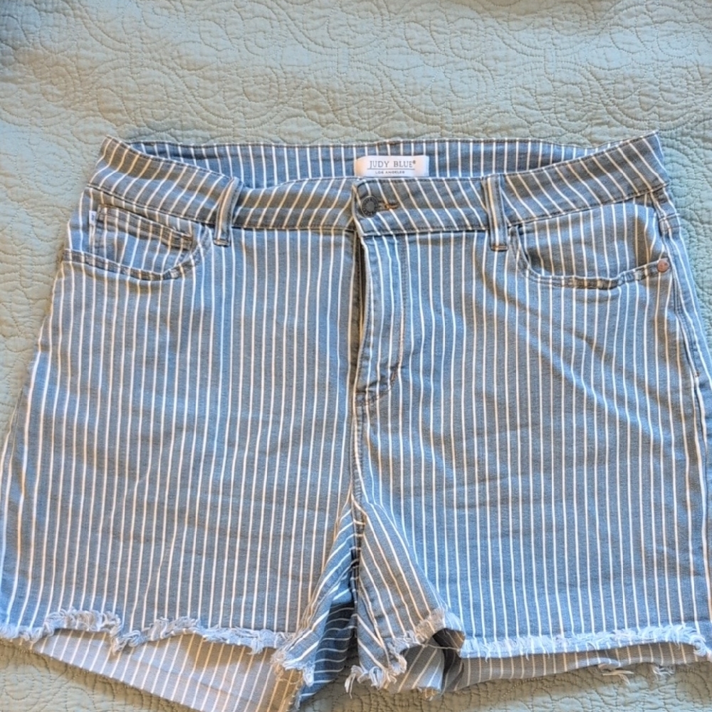 Judy Blue Blue and White Striped Jean Shorts